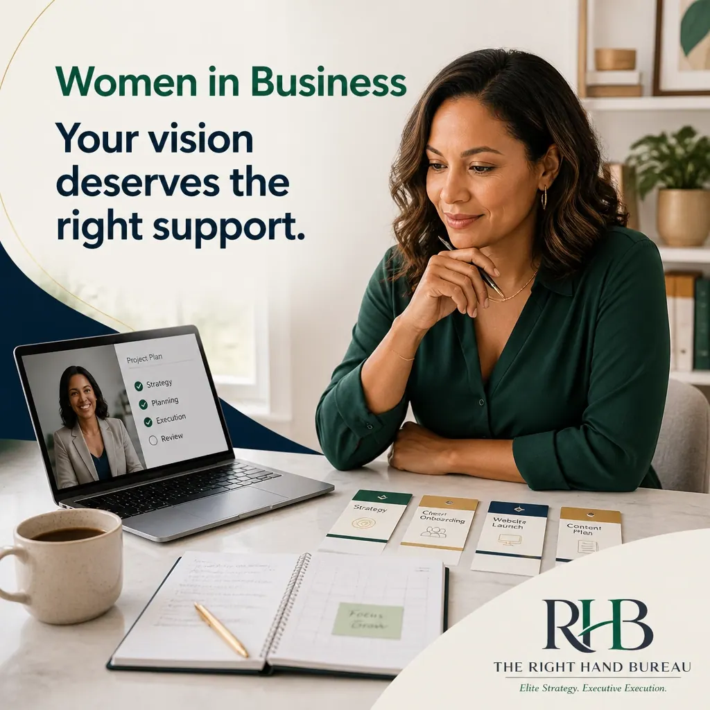 The Right Hand Bureau branded graphic with the words "Your Vision Deserves the Right Support"