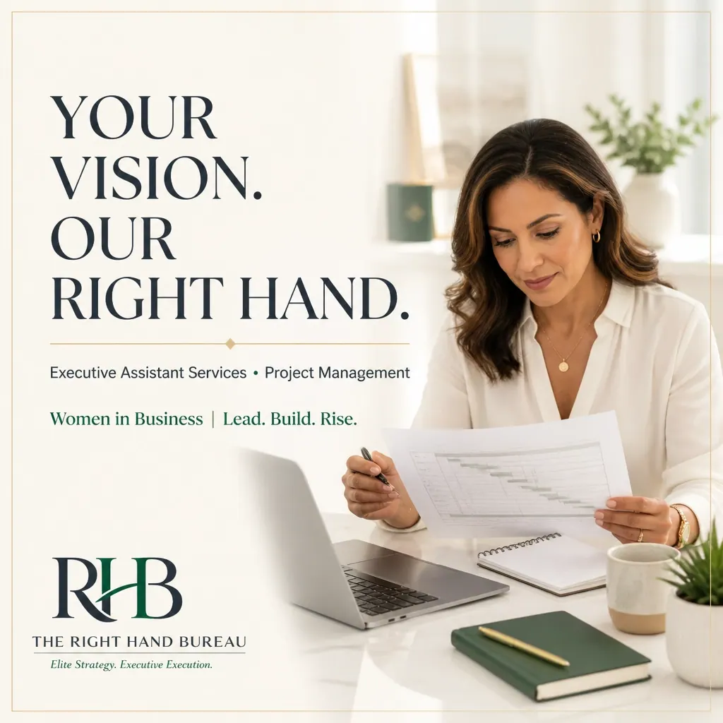 The Right Hand Bureau branded graphic with the words "Your Vision. Our Right Hand."
