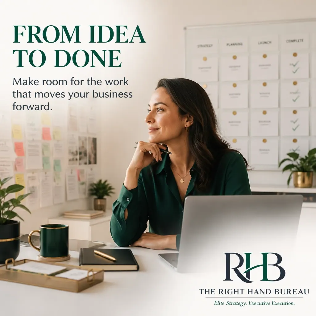 The Right Hand Bureau branded graphic with the words "From Idea to Done"
