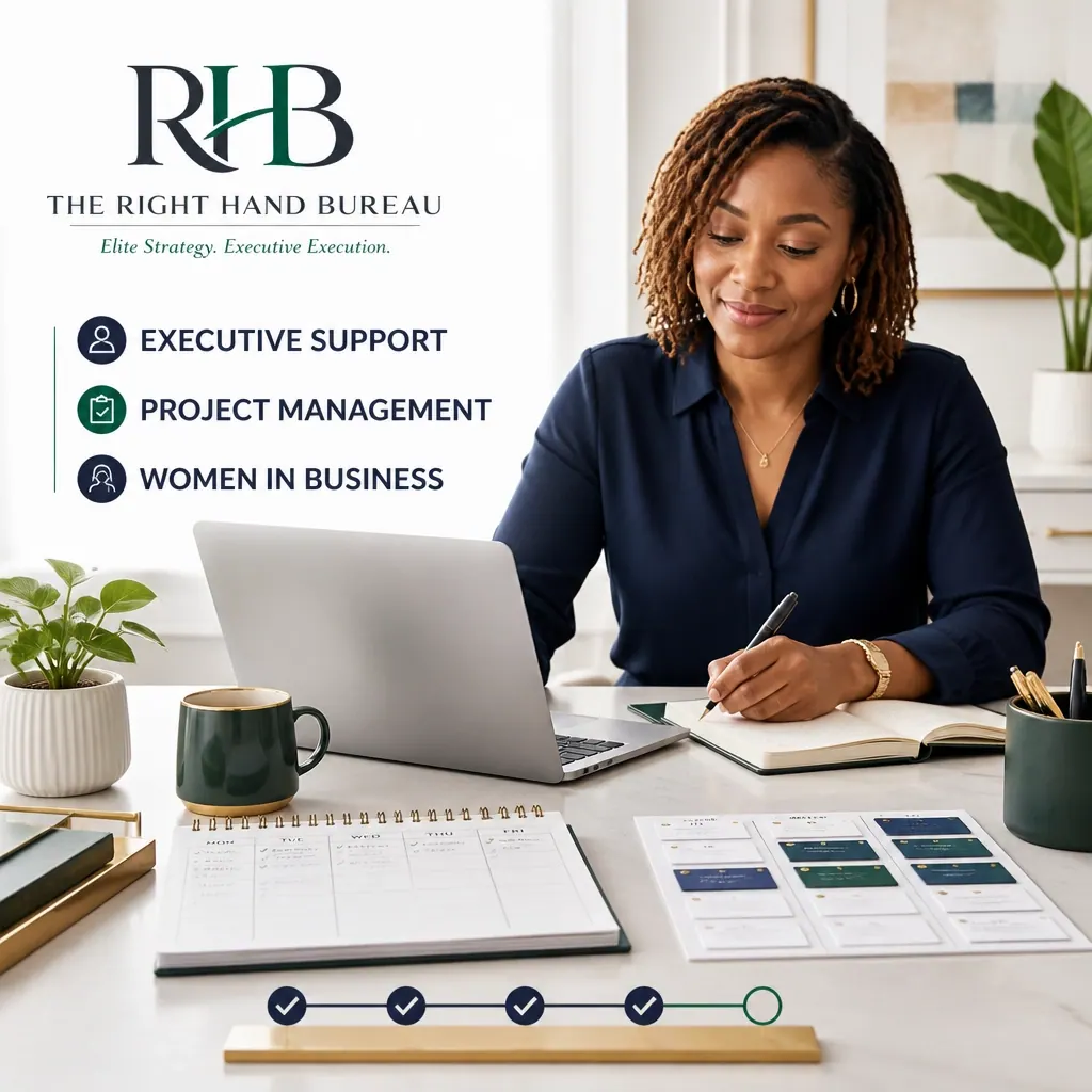 The Right Hand Bureau branded graphic with the words "The Right Support for Women in Business"
