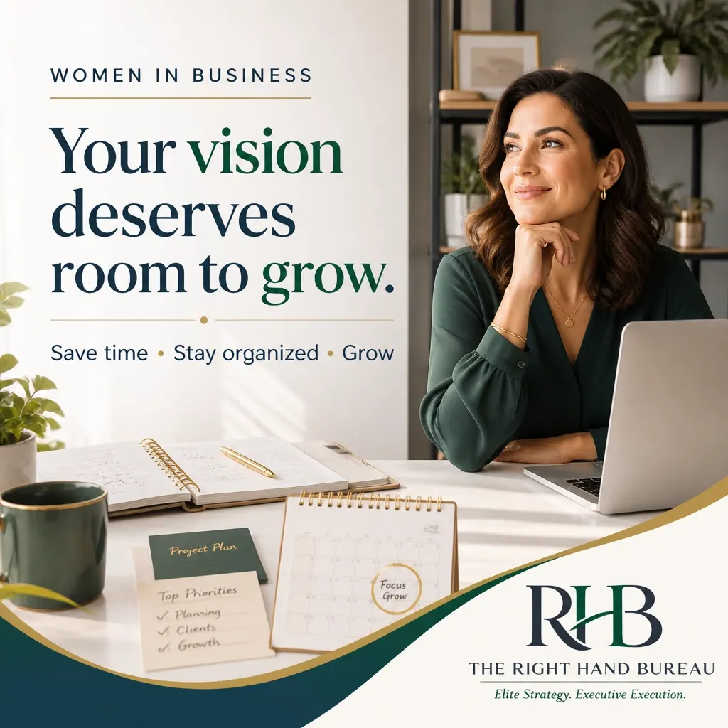 The Right Hand Bureau branded graphic with the words "Morning Support for Women in Business"